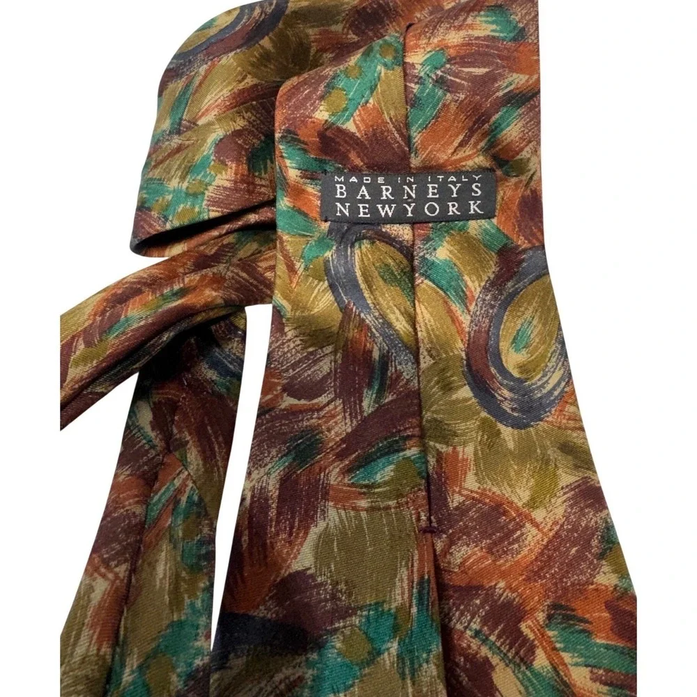 Vtg Barneys New York 100% Silk Abstract Artistic Brushstroke Tie Made in Italy‎